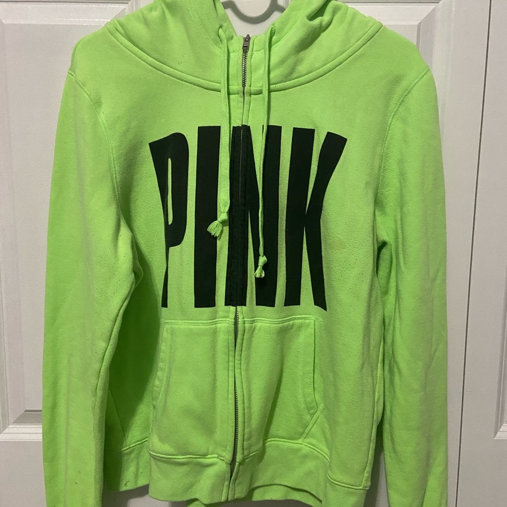 Women’s Lime Green Victoria Secret Pink Zip up Sweatshirt